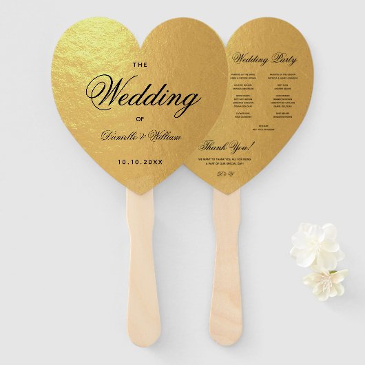 Éventail Faux Gold Foil Coeur programme de mariage Script n (Devant et derrière)