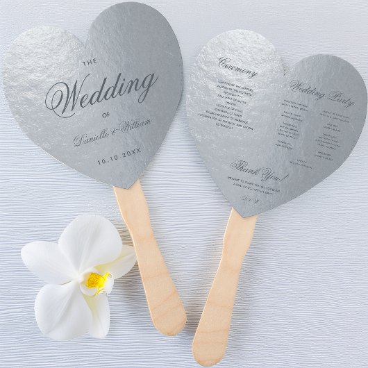 Éventail Faux gris argenté programme de mariage en forme de