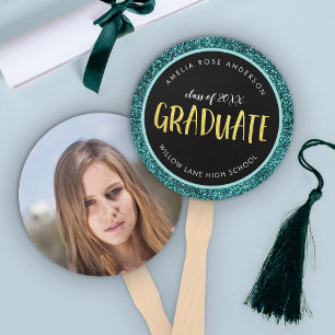 Éventail Faux sarcelle paillettes photo de remise de diplôm