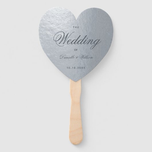 Éventail Faux Silver Grey Calligraphie Programme de mariage (Devant)