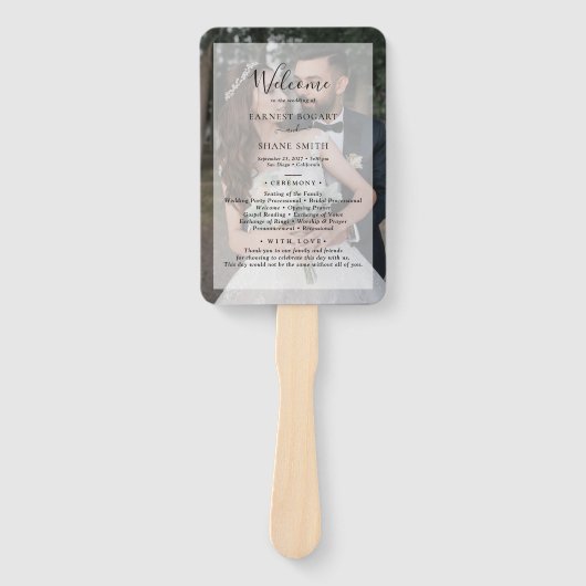 Éventail Faux Vellum Photo Moderne Élégant programme de mar (Devant)