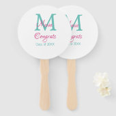 Éventail Félicitations nom de diplômé monogramme vert rose (Devant et derrière)
