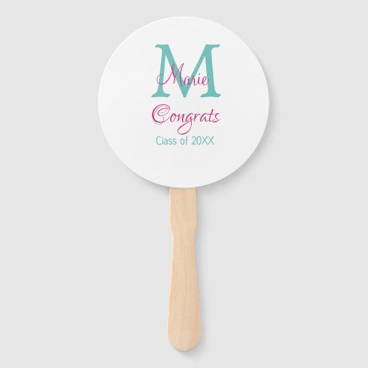 Éventail Félicitations nom de diplômé monogramme vert rose (Devant)