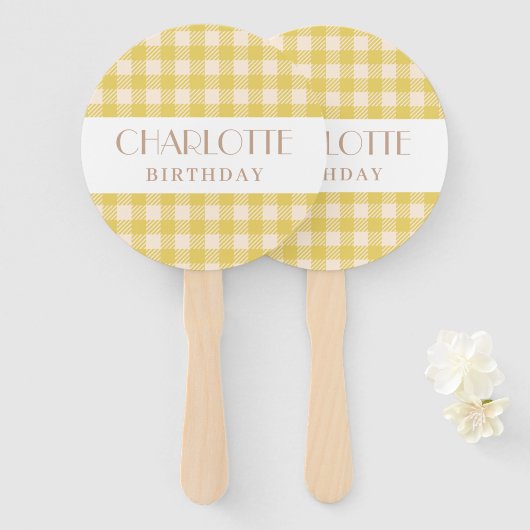 Éventail Ferme de Vichy jaune en vichy à carreaux (Devant et derrière)