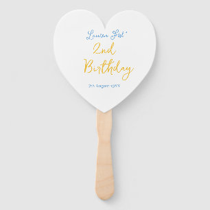 Éventail fête 2e anniversaire nom date jaune bleu boho enfa