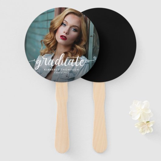Éventail Fête de graduation Photo Script Celebration Modern (Devant et derrière)