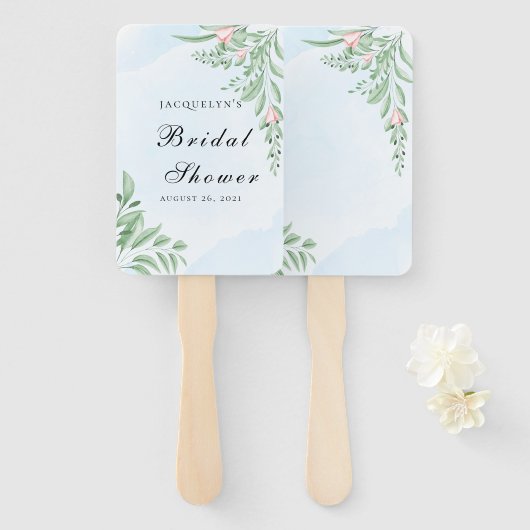 Éventail Fête des mariées Boho Dusty Blue Eucalyptus (Devant et derrière)