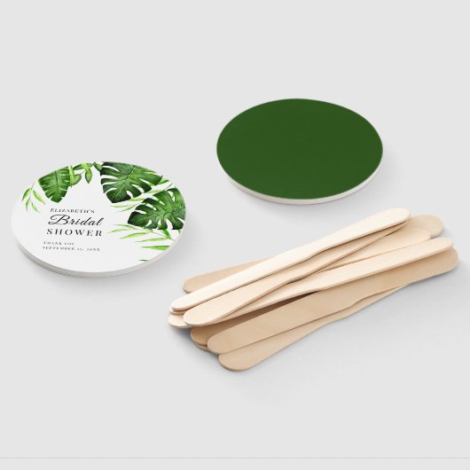 Éventail Fête des mariées tropicale Verdure Script Aquarell (Non-assemblé)