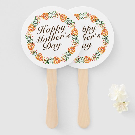 Éventail Fête des mères élégante couronne de fleurs | Venti (Devant et derrière)