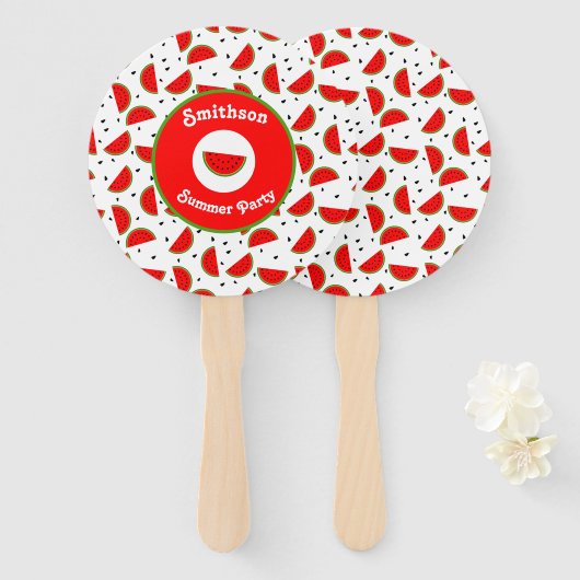 Éventail Fête d'été des pastèques gaies (Devant et derrière)