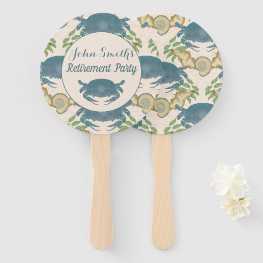 Éventail Fête du crabe - Aquarelle Crabes bleus, Retraite (Devant et derrière)