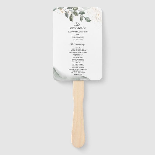 Éventail Feuille d'aquarelle verte douce | Poussière d'or (Devant)