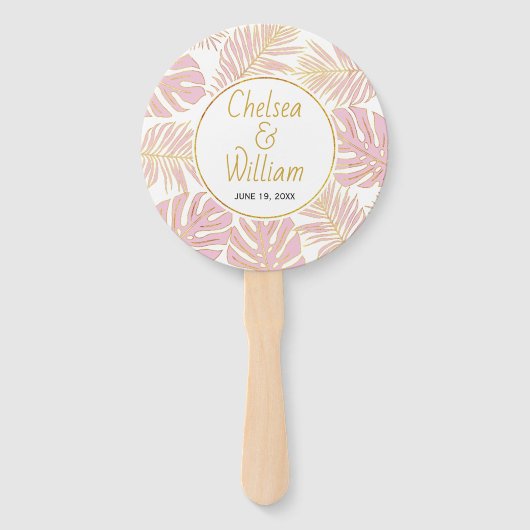 Éventail Feuille tropique rose, mariage or brun (Devant)