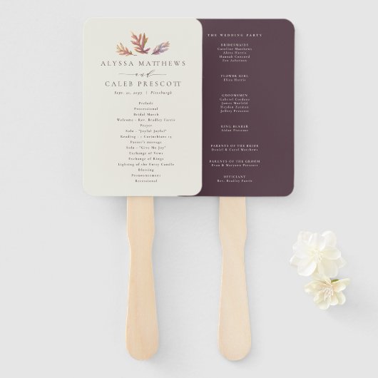 Éventail Feuilles d'automne programme de mariage de prune d (Devant et derrière)