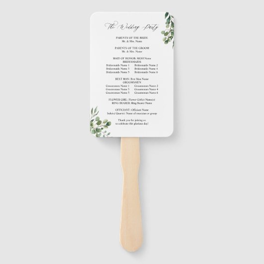 Éventail Feuilles & Eucalyptus Gold Wedding Programme (Dos)