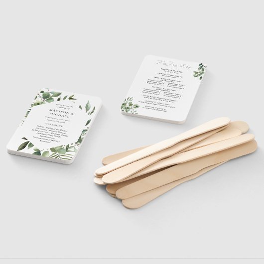 Éventail Feuilles & Eucalyptus Rustic Wedding Programme Ven (Non-assemblé)