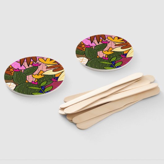 Éventail feuilles tropicaux Abstraits et fleurs (Non-assemblé)