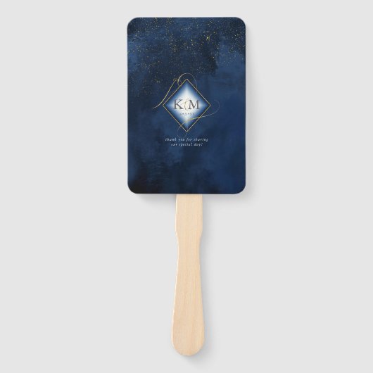 Éventail Fine Lines Gold Abstrait Mariage V1 Navy ID867 (Devant)