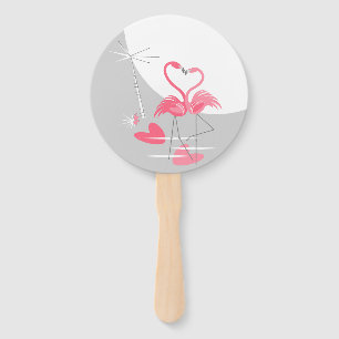 Éventail Flamant rose Love Grande Lune Ventilateur main de