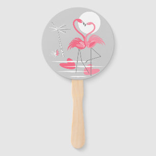 Éventail Flamant rose Love Ventilateur main texte rond