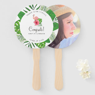 Éventail Flamant rose rose aquarelle Luau Graduation photo