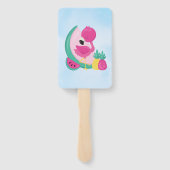 Éventail Flamant rose rose avec pastèque et ananas (Dos)