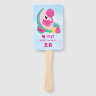 Éventail Flamant rose rose avec pastèque et ananas