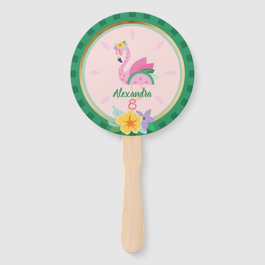 Éventail Flamant rose rose vert et pastèque Anniversaire tr