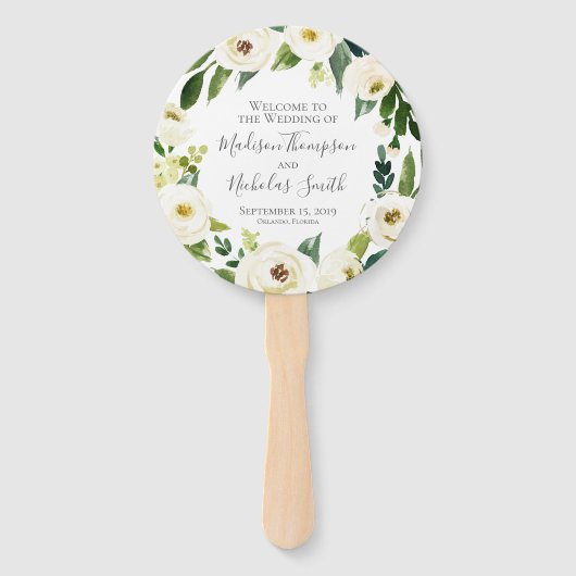 Éventail Fleur blanche et programme de mariage vert Ventila (Devant)