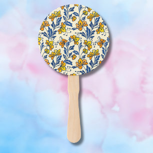 Éventail Fleur Florale Vintage Jaune Orange Bleu Feuille