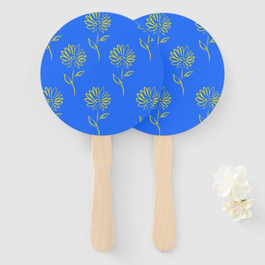 Éventail Fleur jaune sur fond bleu (Devant et derrière)