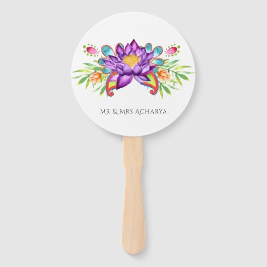 Éventail Fleur Lotus indienne d'aquarelle (Devant)