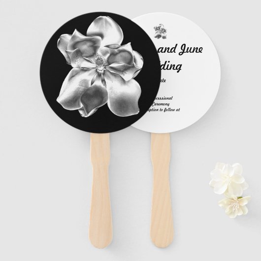 Éventail Fleur Magnolia métallique sur le programme de vent (Devant et derrière)