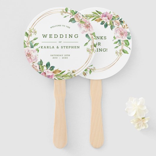 Éventail Fleur rose cadre ventilateur (Devant et derrière)