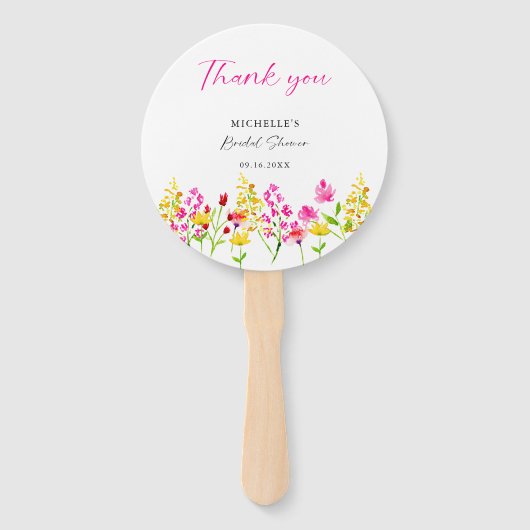 Éventail Fleur sauvage Fête des mariées Script Floral rose (Devant)