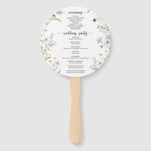 Éventail Fleur sauvage Rustic Round Wedding Programme Venti (Dos)
