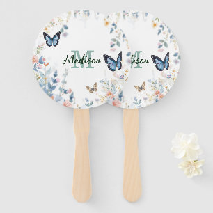 Éventail fleur sauvage verte élégante Boho Monogramme en fl