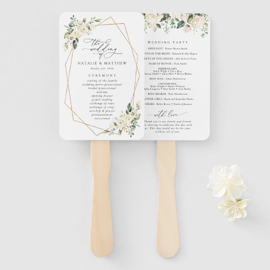 Éventail Fleurs blanches, Fleurs de crème, Programme de mar (Devant et derrière)