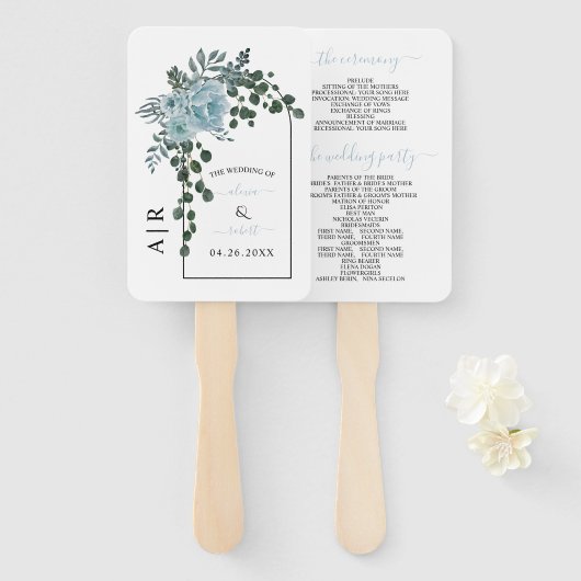 Éventail Fleurs bleues poussiéreuses en arche, programme de (Devant et derrière)