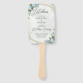 Éventail Fleurs bleues romantiques et mariage d'or eucalypt (Devant)