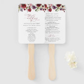 Éventail Fleurs Bourgognes, Fleurs Roses, Programme Mariage (Devant et derrière)