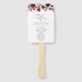 Éventail Fleurs Bourgognes, Fleurs Roses, Programme Mariage (Devant)