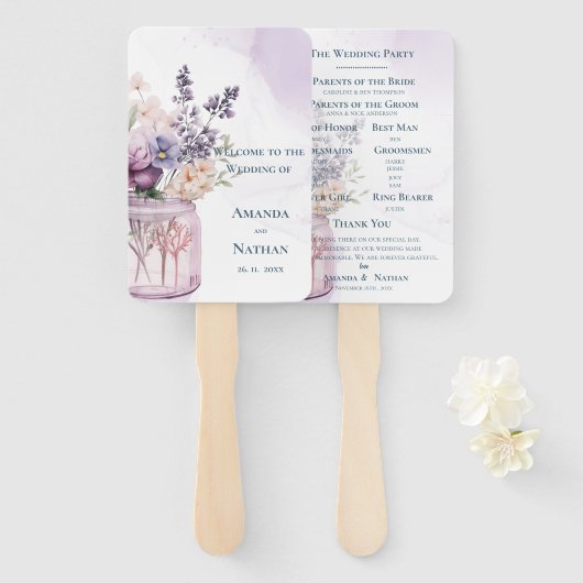 Éventail Fleurs Dans Mason Jar Chic Programme De Mariage Fl (Devant et derrière)