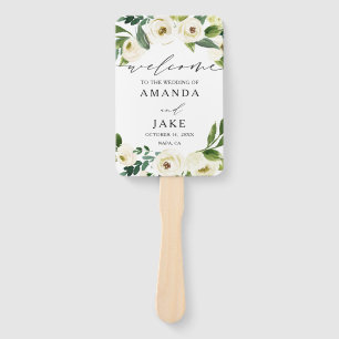 Éventail Fleurs d'aquarelle blanche Mariage de verdure