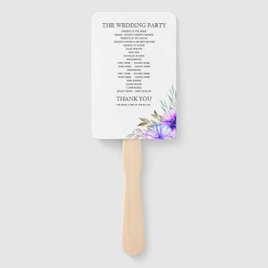 Éventail Fleurs d'aquarelle violette programme de mariage v (Dos)