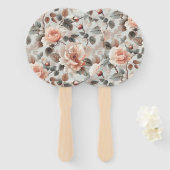 Éventail Fleurs de crème avec feuilles gris sur un gris cla (Devant et derrière)