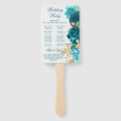 Éventail Fleurs de mariage à l'aquarelle sarcelle et or (Dos)