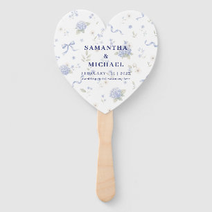 Éventail Fleurs de Marine Bleue Motif Floral de Mariage