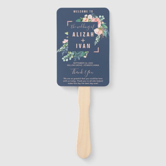 Éventail Fleurs de pivoines romantiques | Programme de mari (Devant)