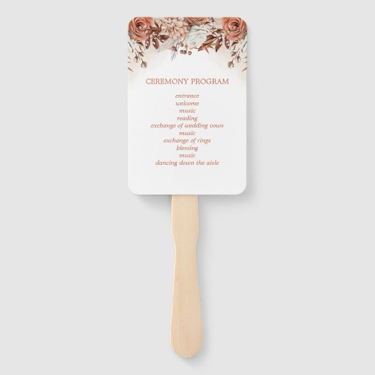 Éventail Fleurs de terre cuite Programme de mariage Pampas (Dos)